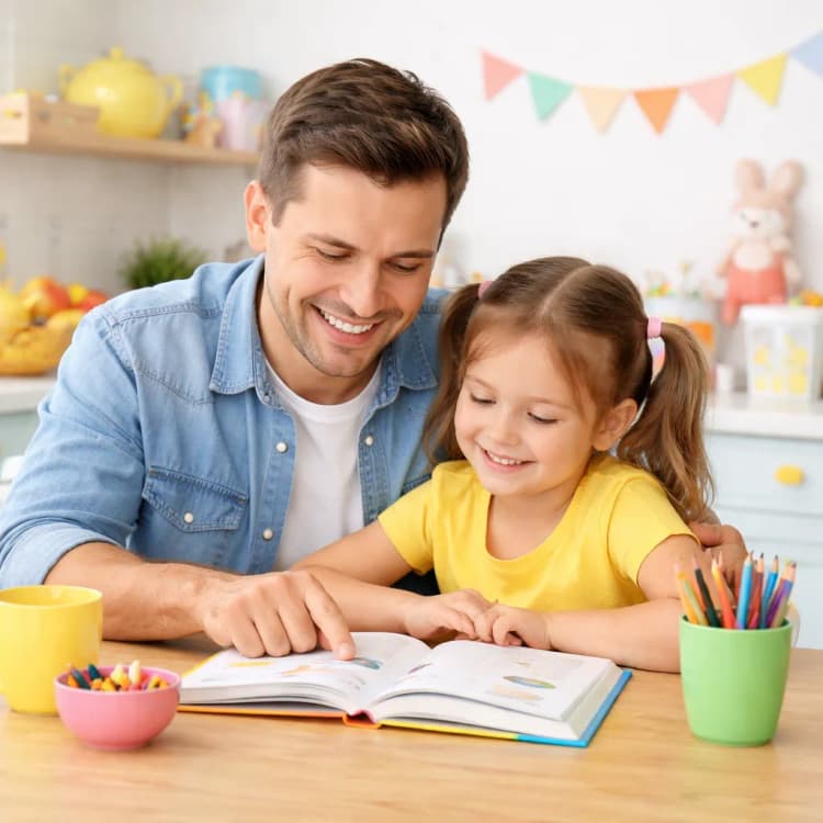 A parent and child reading a personalised storybook together