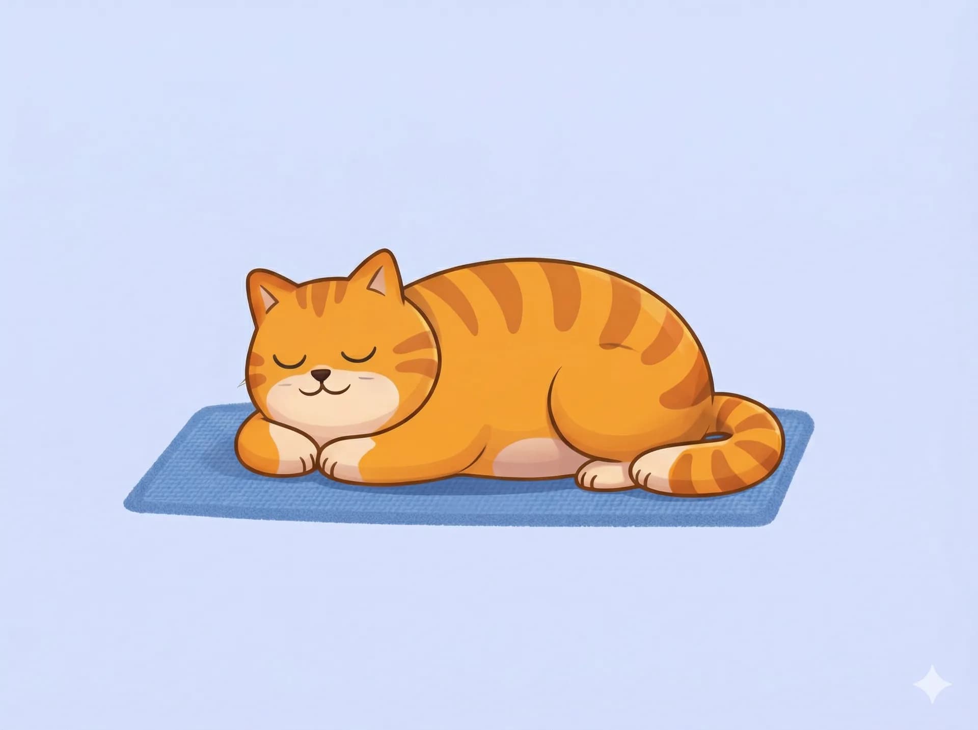 A simple illustration of a cat sleeping on a mat